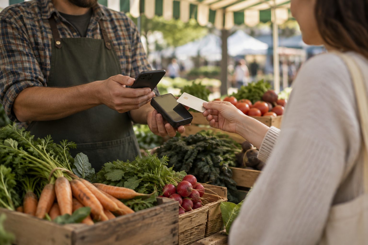 A market stall taking payment with Shoppi Pay