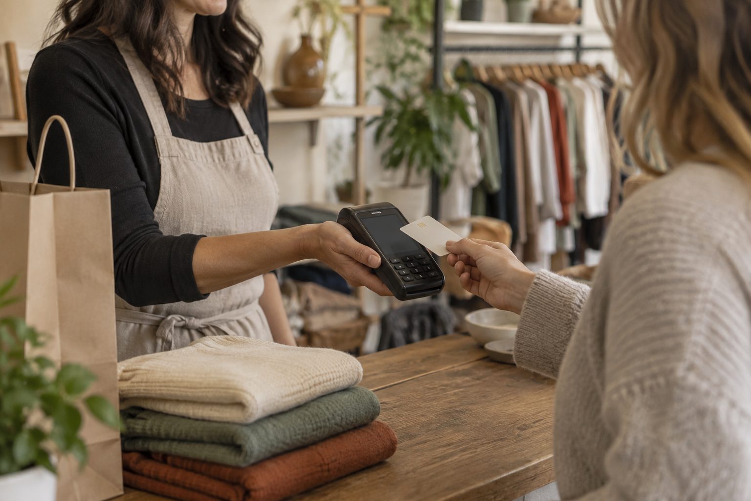 A shop counter taking payment with Shoppi Pay